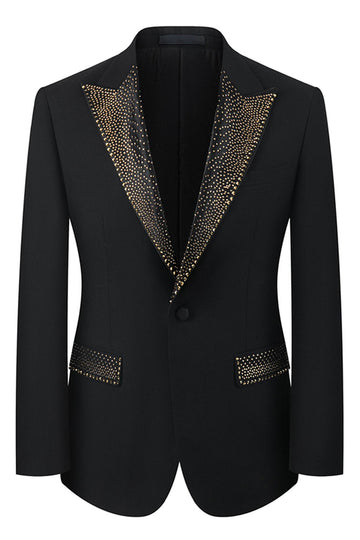 Black Peak Lapel Beaded 3-Piece Men Suits